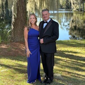 Xscape One-Shoulder Evening Gown in Royal Blue